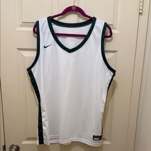 Nike White Basketball Jersey with Dark Green Trim